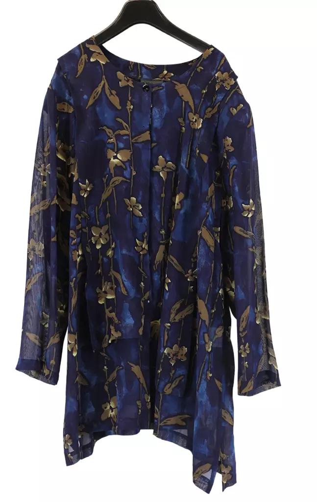 mekko_sininen_beigetkukat.png - Käytetyt Naisten paidat ja topit - A00001663 - 1